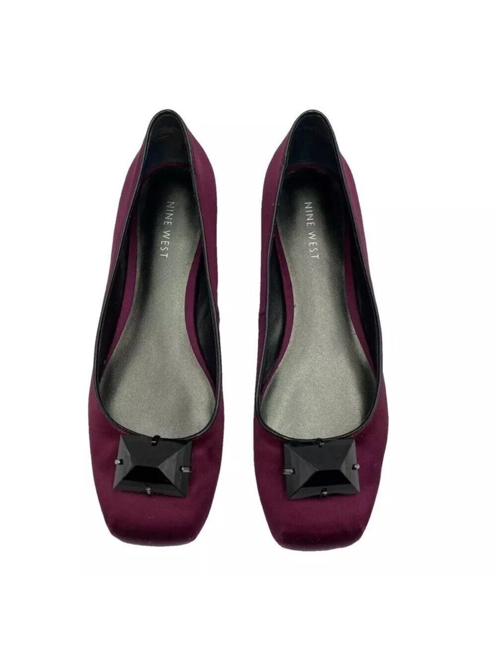 Nine West 'Venato' Satin Flats with Gem Detail Berry/Black Sz 7M